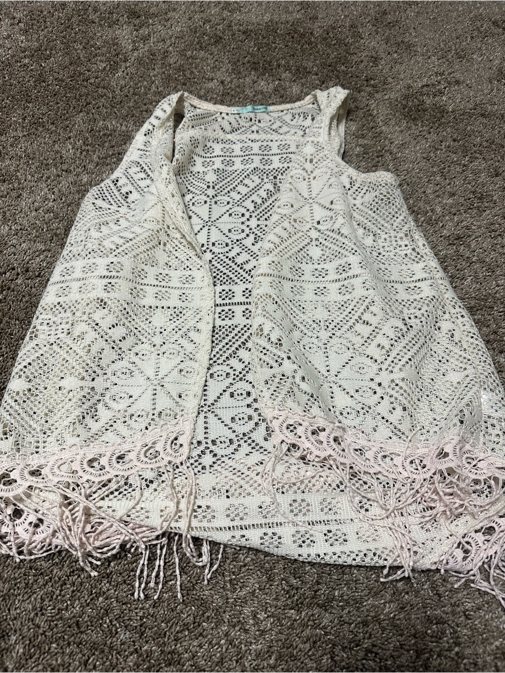 Maurices Cream Crochet Fringe Camisole with Pink Trim